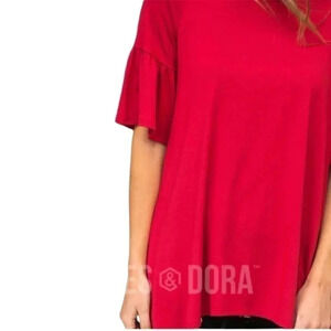 Agnes & Dora Top Short Ruffle Sleeve Classy Soft Comfy Cherry Red Size Med